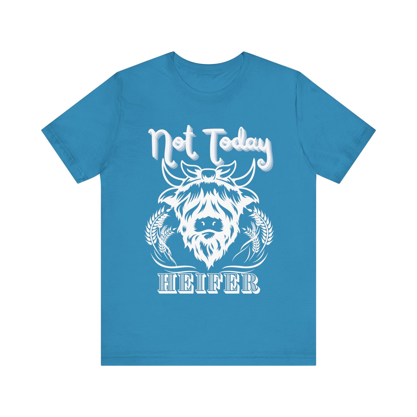 Southern women tee stating 'Not Today Heifer' in color aqua