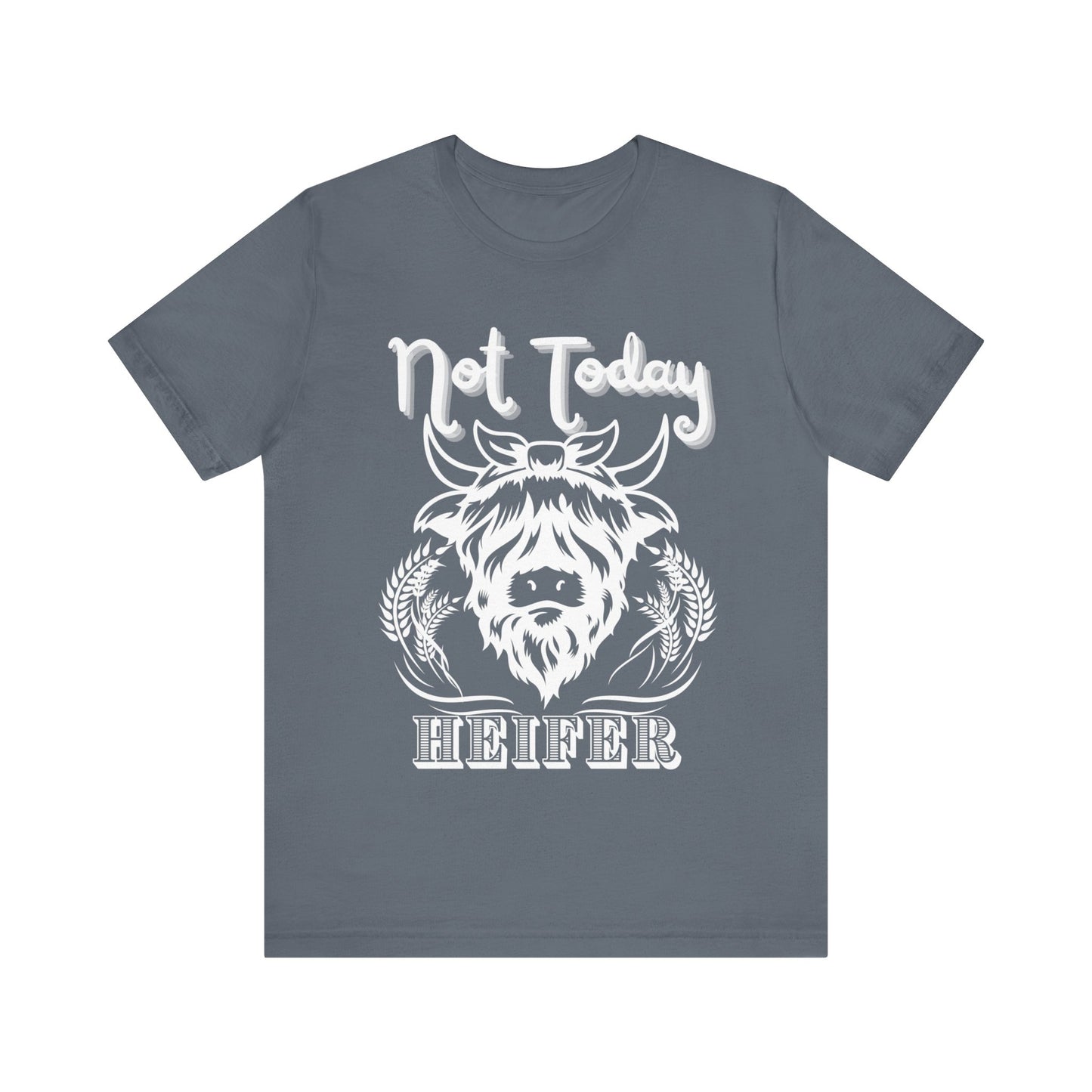 Southern women tee stating 'Not Today Heifer' in color steel blue