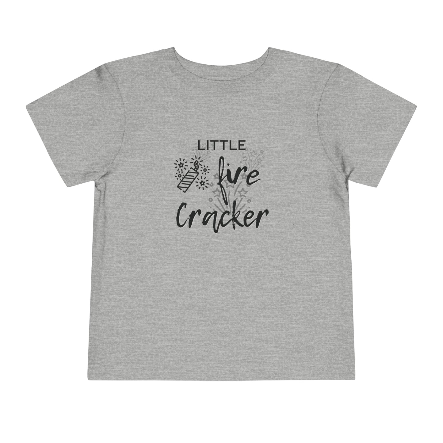 Comfortable funny graphic toddler tee stating 'Little Fire Cracker' in color athletic heather