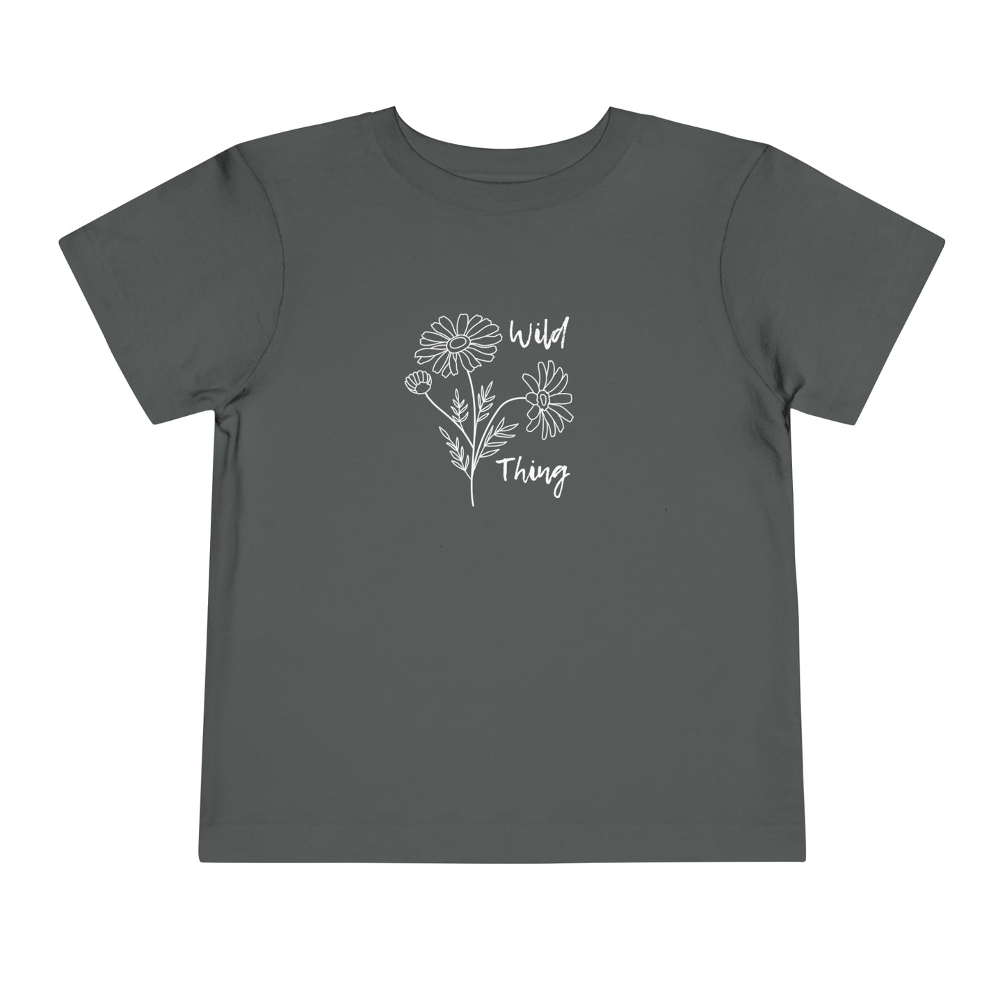 Comfortable funny graphic toddler tee stating 'wild thing' in color asphalt
