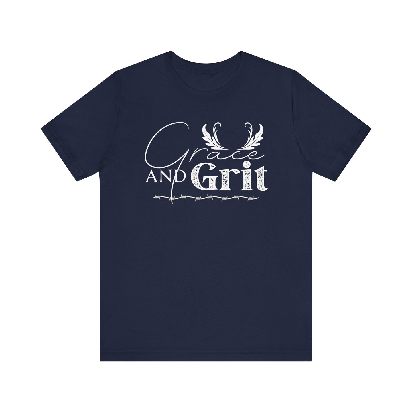 Comfortable southern tee stating 'Grace and Grit' in color navy
