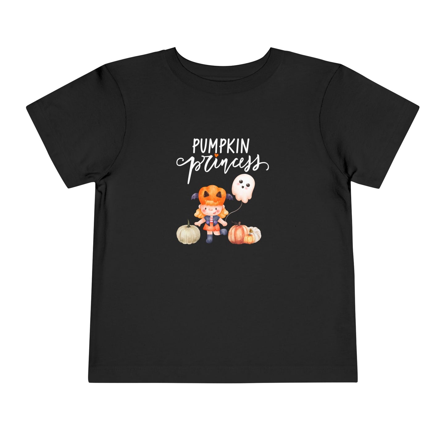 Halloween toddler girl tee stating 'Pumpkin Princess' in color black