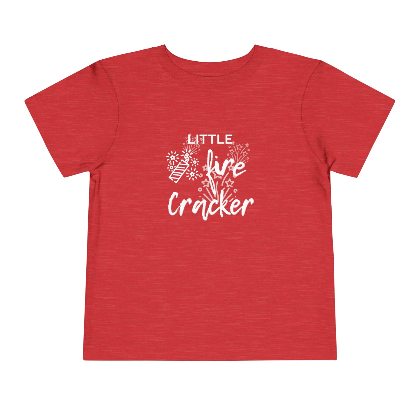 Comfortable funny graphic toddler tee stating 'Little Fire Cracker' in color red heather
