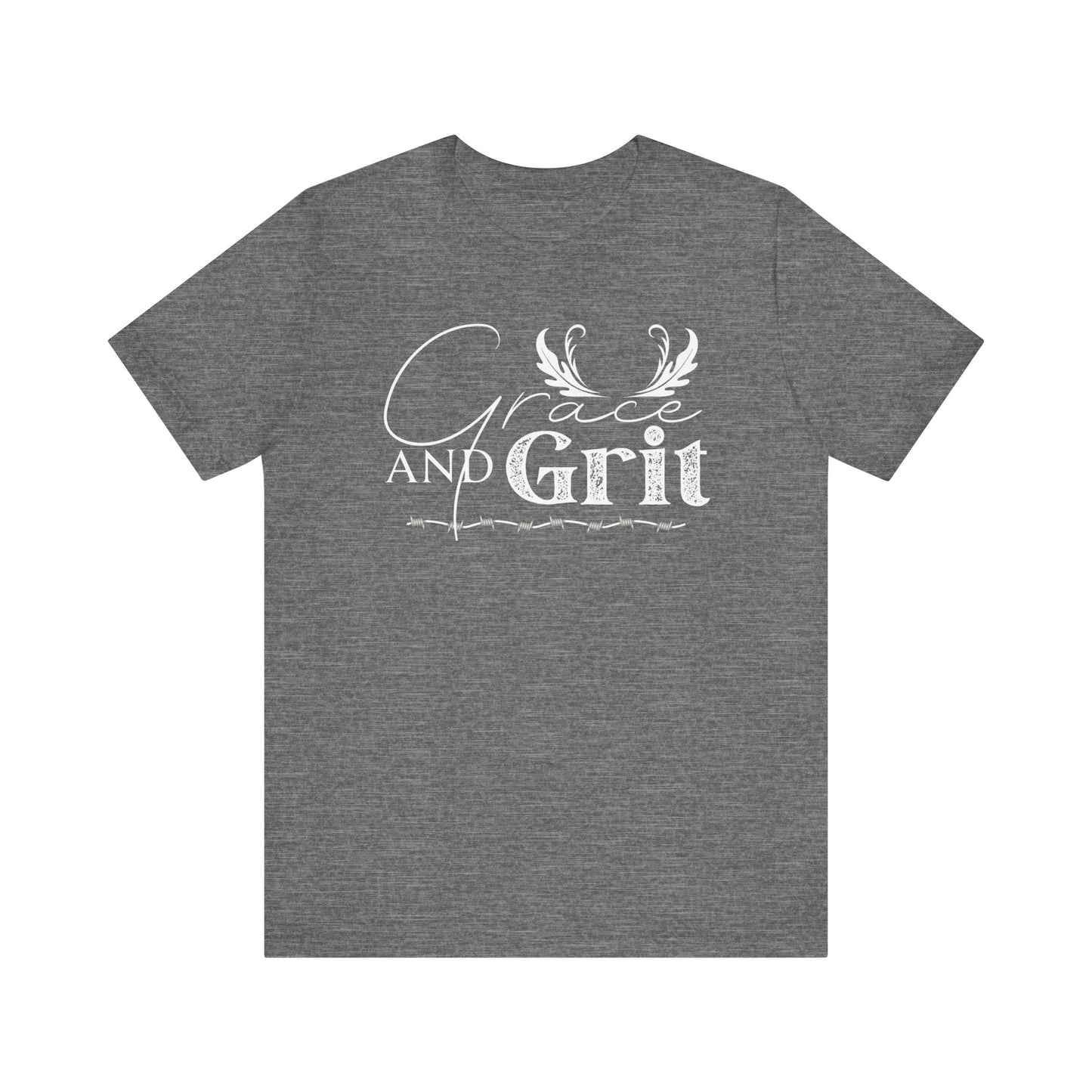 Comfortable southern tee stating 'Grace and Grit' in color deep heather