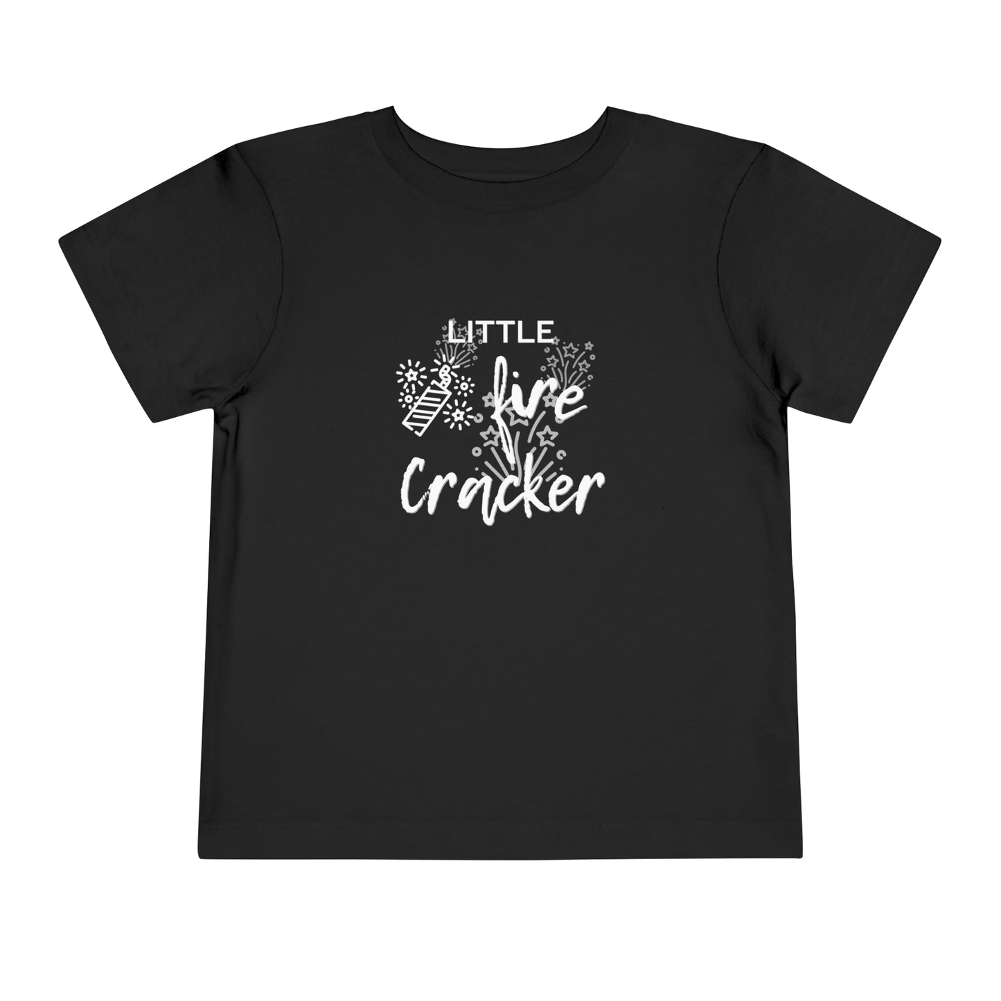 Comfortable funny graphic toddler tee stating 'Little Fire Cracker' in color black