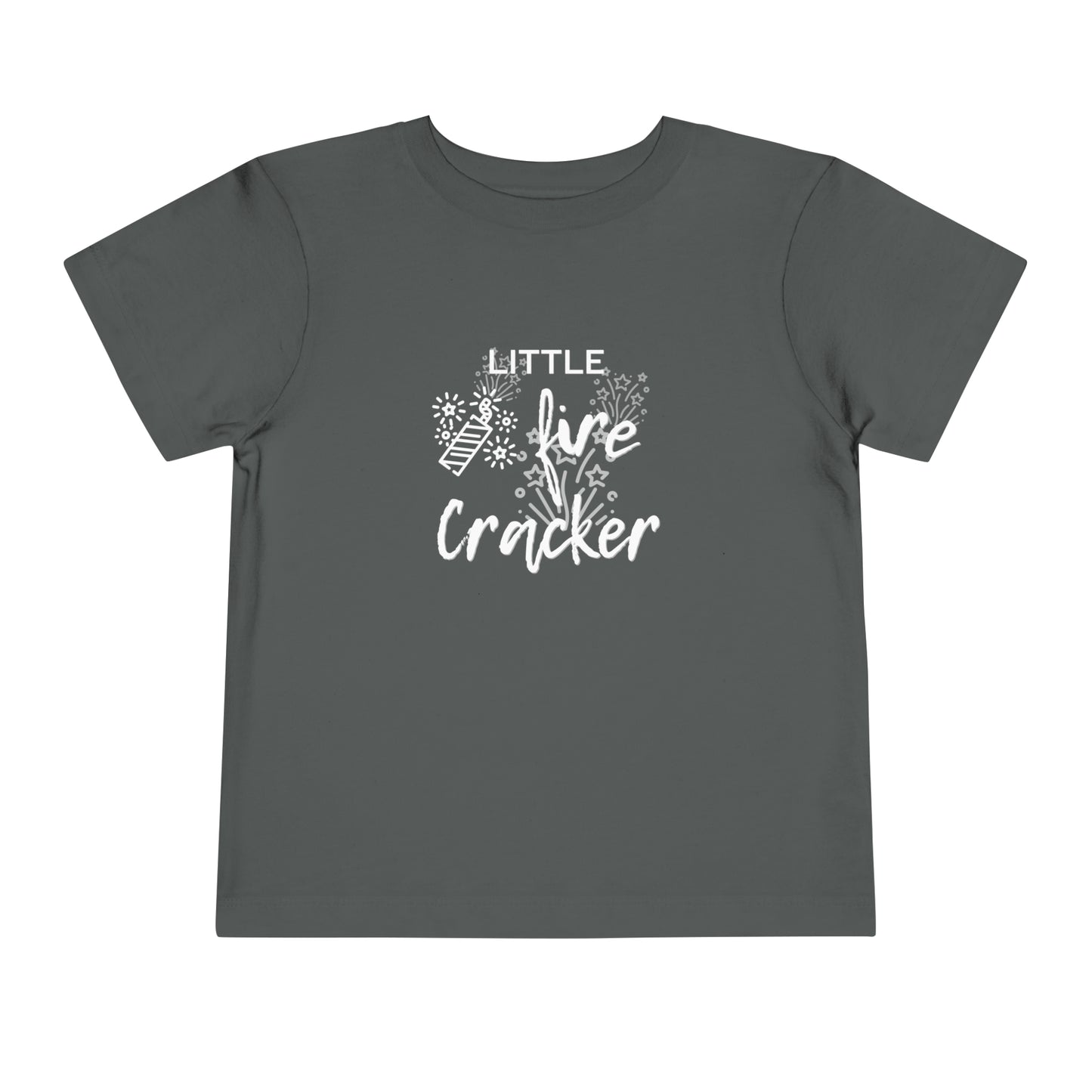 Comfortable funny graphic toddler tee stating 'Little Fire Cracker' in color asphalt