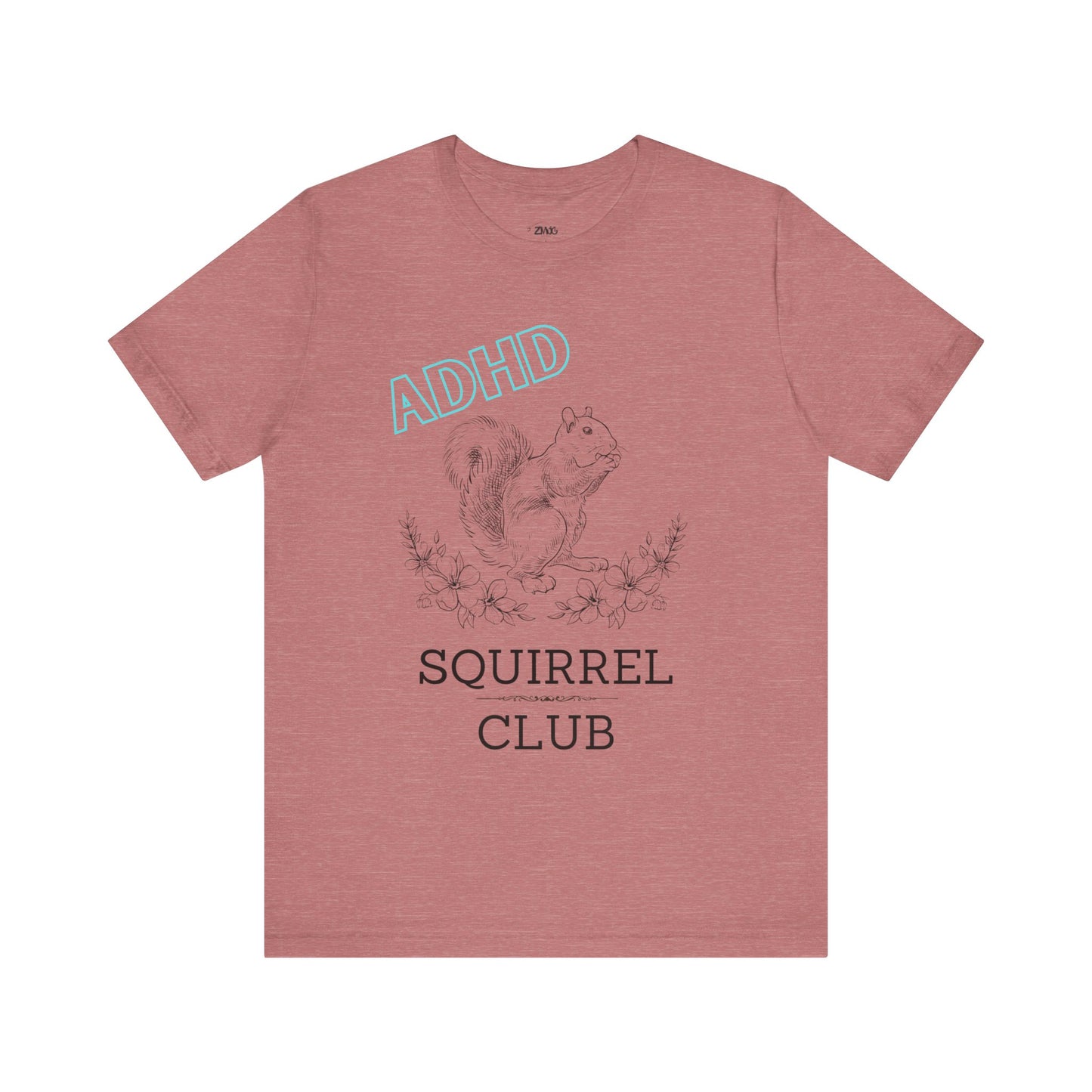 Comfortable women graphic tee stating 'ADHD Squirrel Club' in color heather mauve