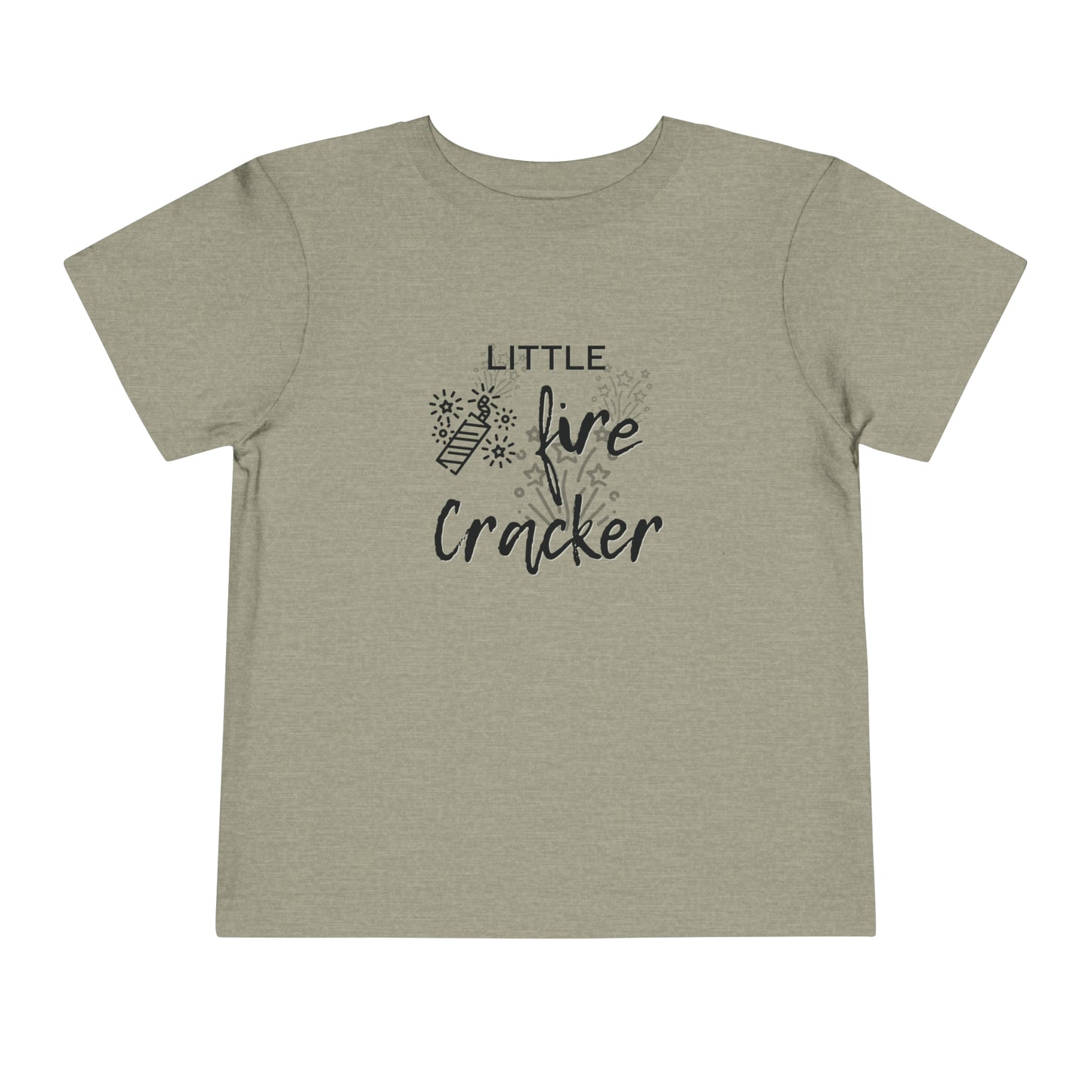 Comfortable funny graphic toddler tee stating 'Little Fire Cracker' in color stone heather