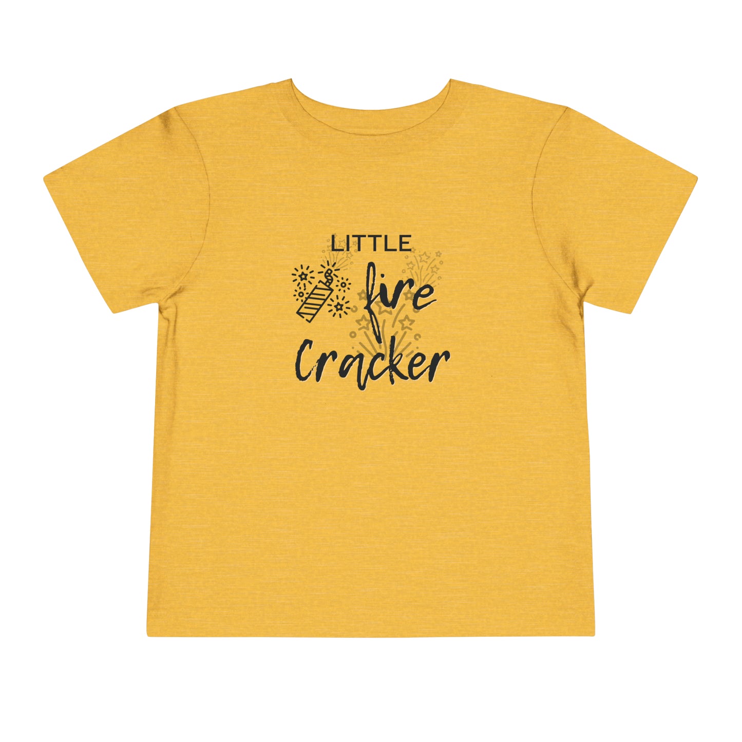 Comfortable funny graphic toddler tee stating 'Little Fire Cracker' in color golden yellow heather