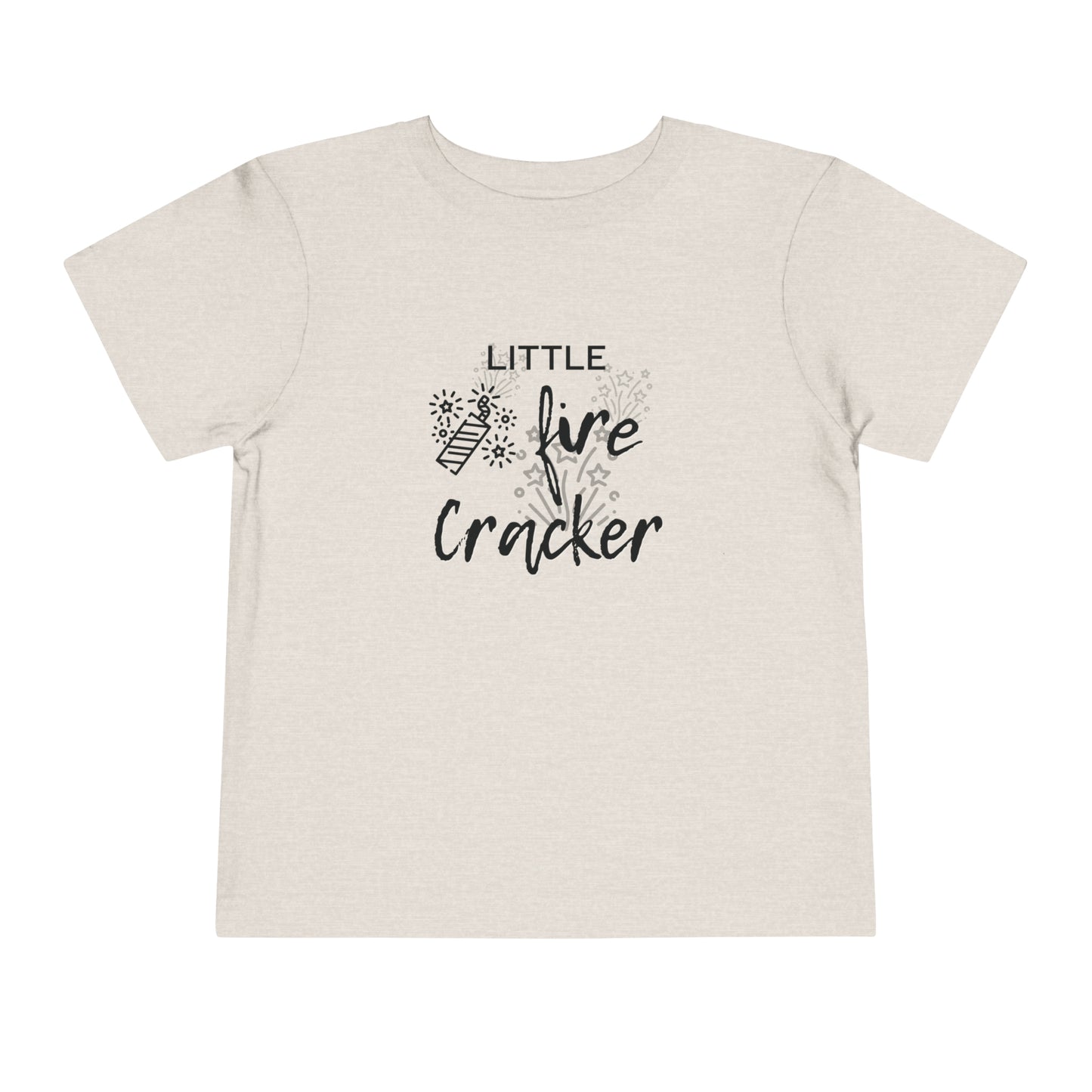 Comfortable funny graphic toddler tee stating 'Little Fire Cracker' in color heather dust