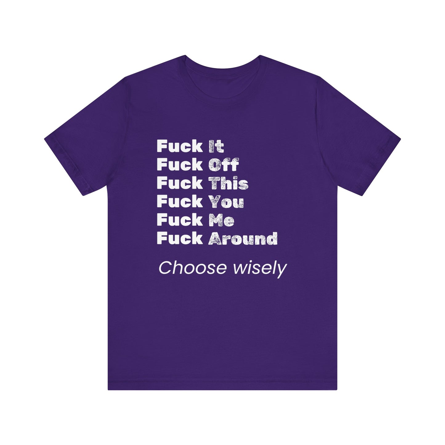 Adult humor tee shirt in color team purple