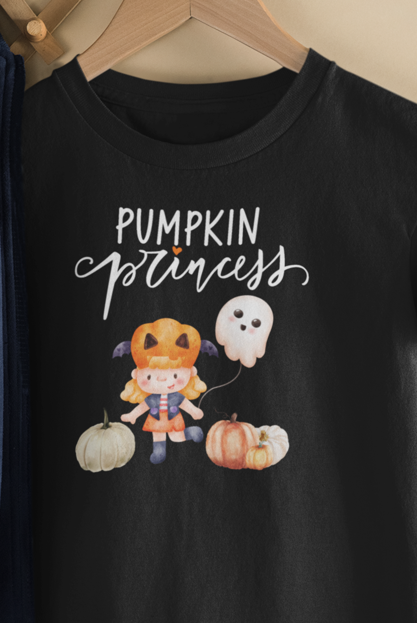 Halloween toddler girl tee stating 'Pumpkin Princess' in color black