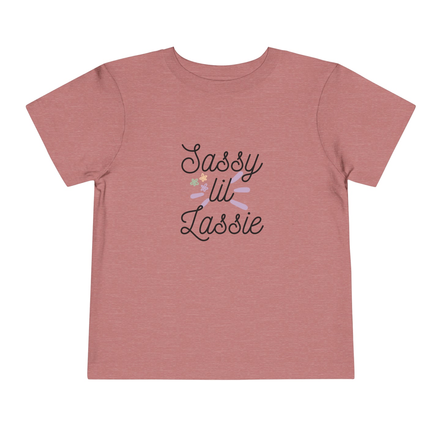 Comfortable funny graphic toddler tee stating 'Sassy Lil Lassie' in color  heather mauve