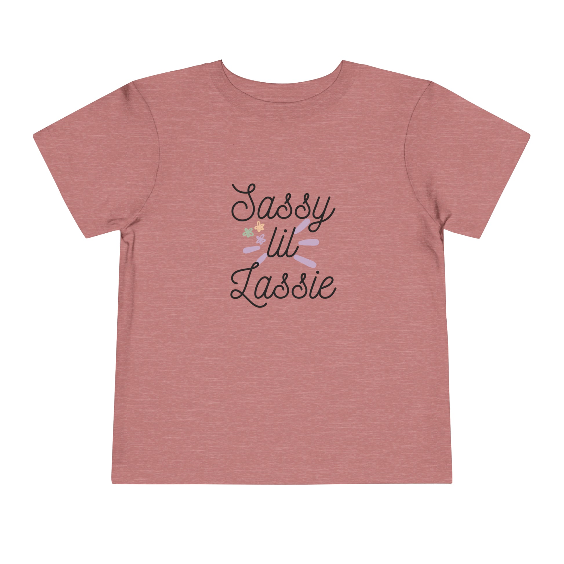 Comfortable funny graphic toddler tee stating 'Sassy Lil Lassie' in color  heather mauve