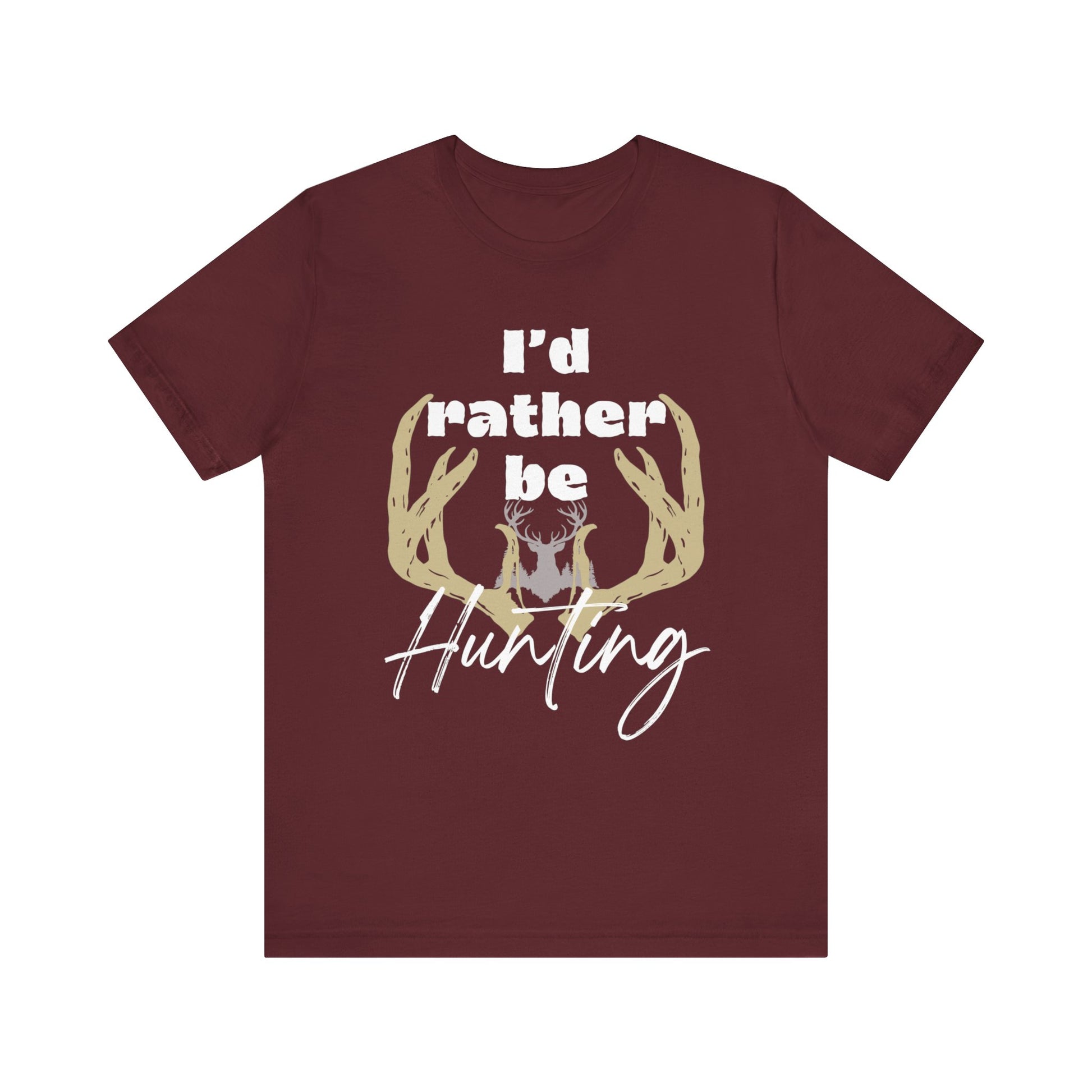 Southern Charm tee shirt stating 'I'd Rather Be Hunting' in color maroon