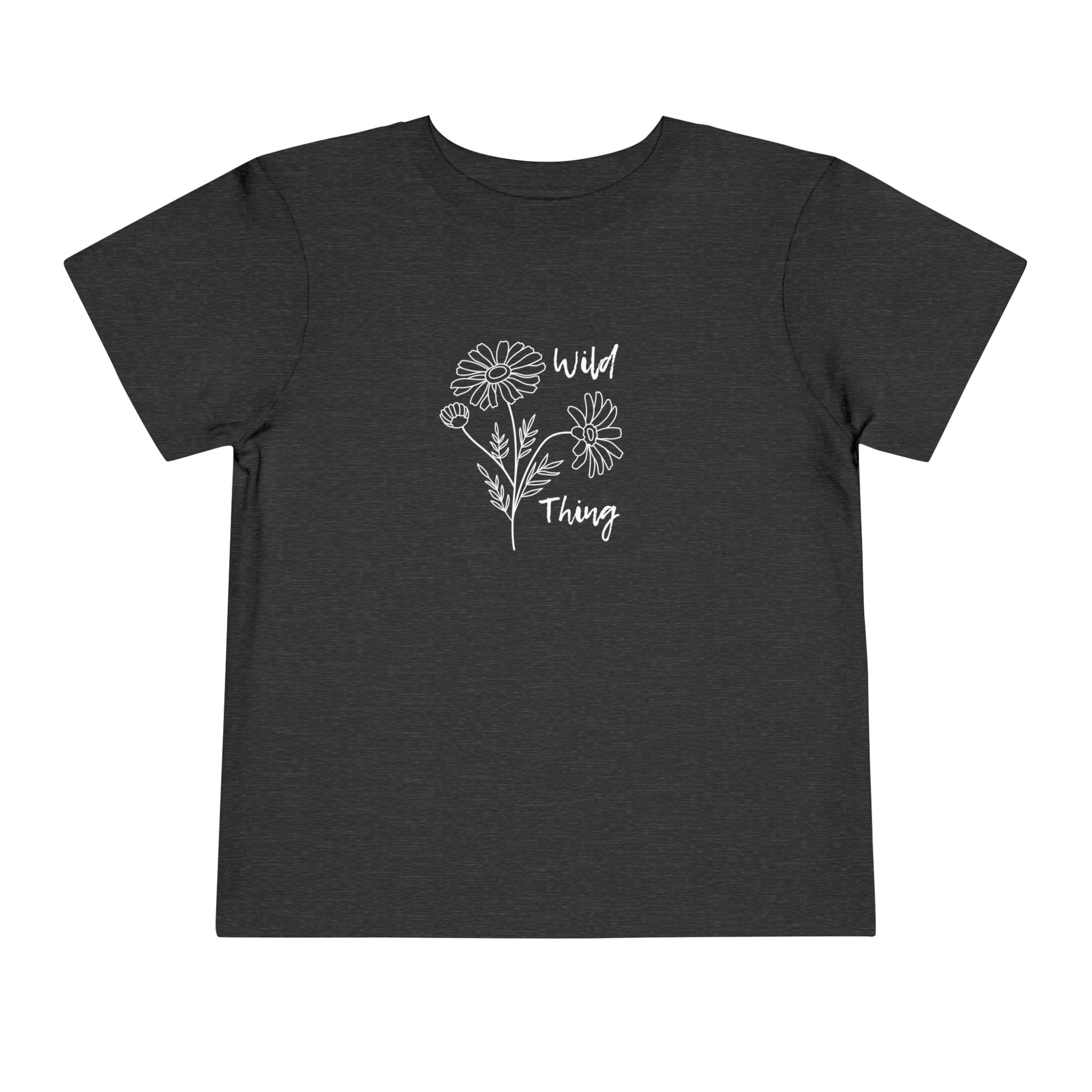 Comfortable funny graphic toddler tee stating 'wild thing' in color  dark grey heather