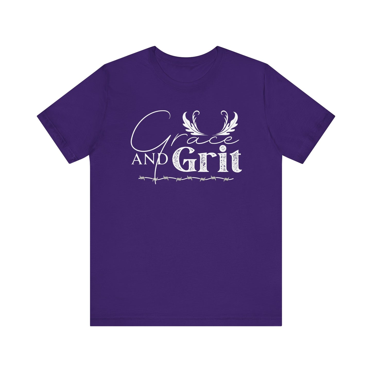Comfortable southern tee stating 'Grace and Grit' in color purple