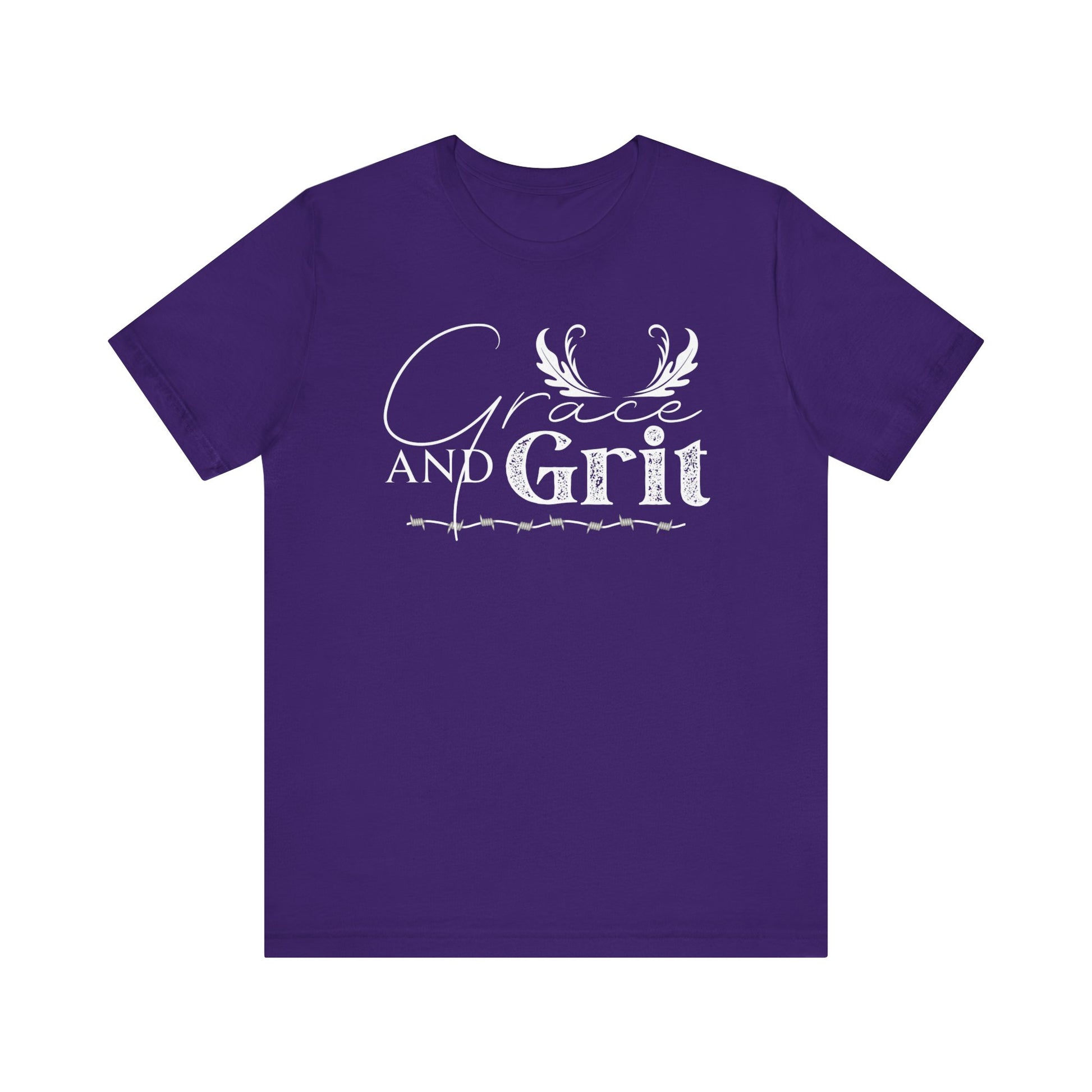 Comfortable southern tee stating 'Grace and Grit' in color purple