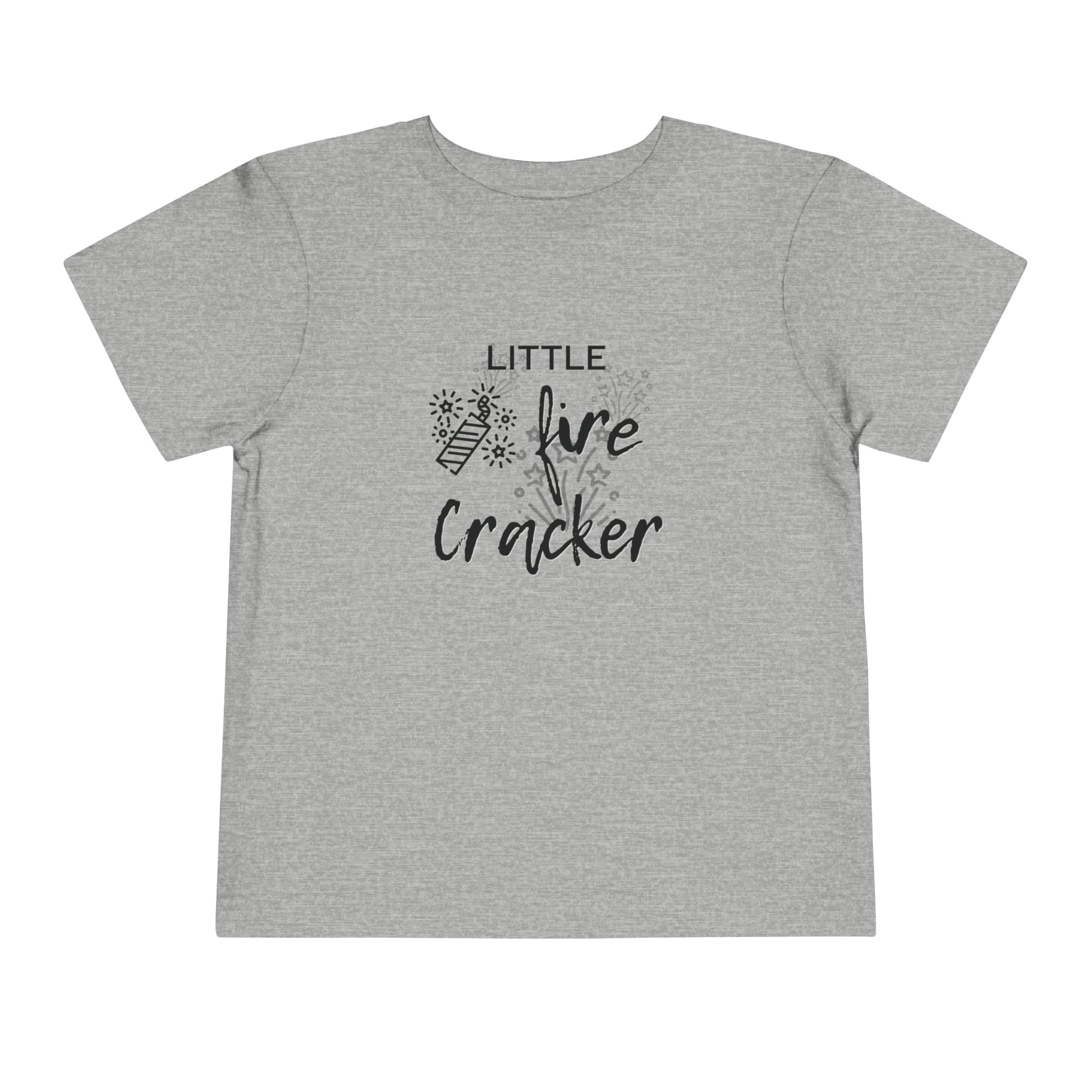Comfortable funny graphic toddler tee stating 'Little Fire Cracker' in color athletic heather