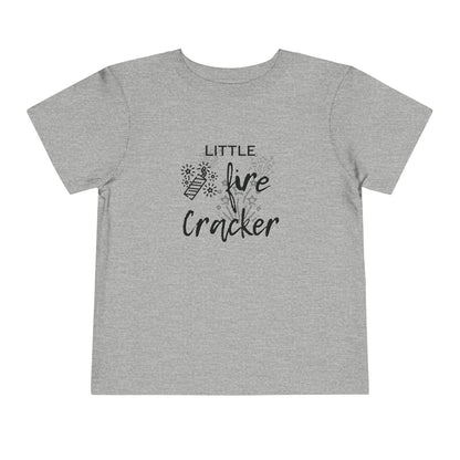 Comfortable funny graphic toddler tee stating 'Little Fire Cracker' in color athletic heather