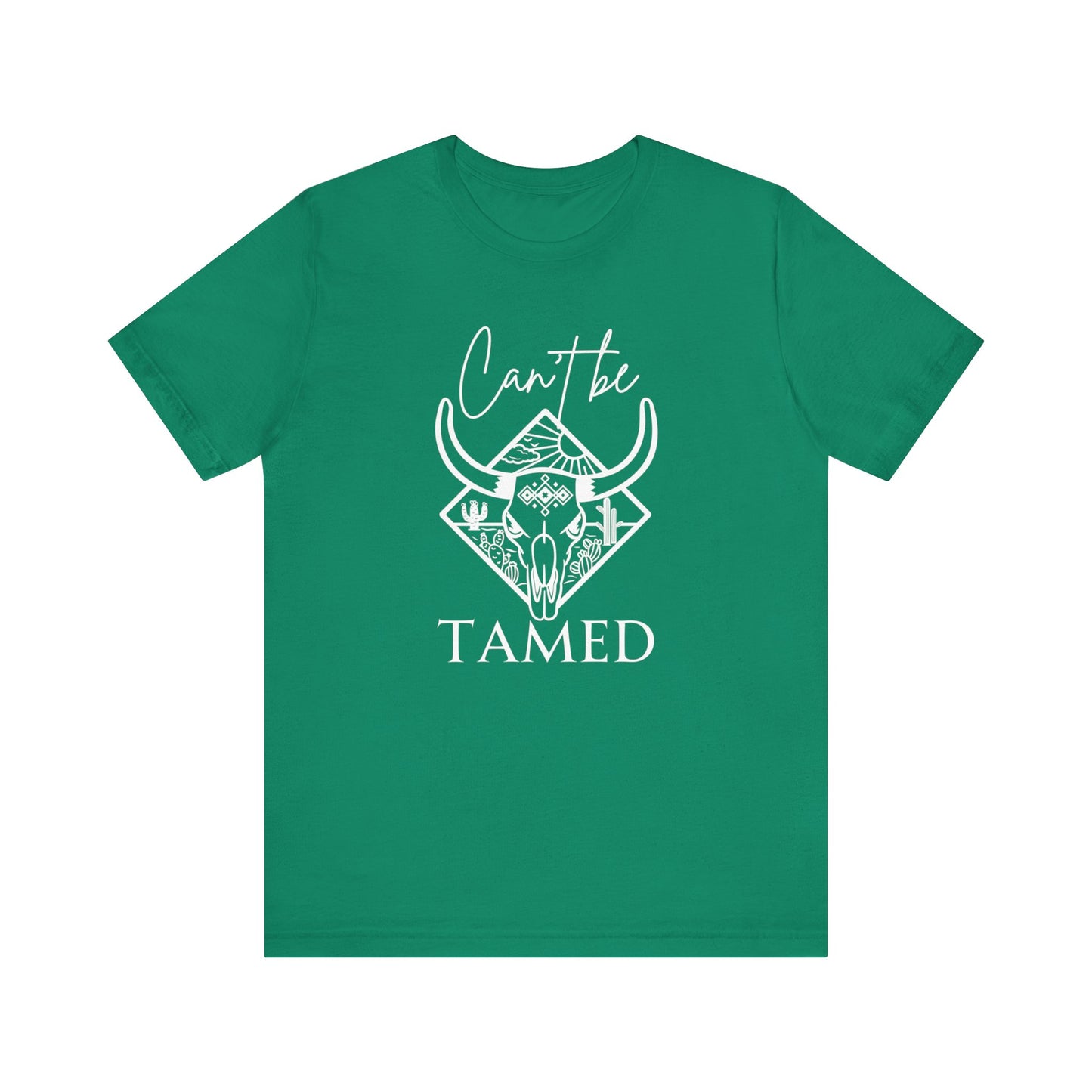 Comfortable Unisex T-Shirt stating 'Can't Be Tamed' in color kelly