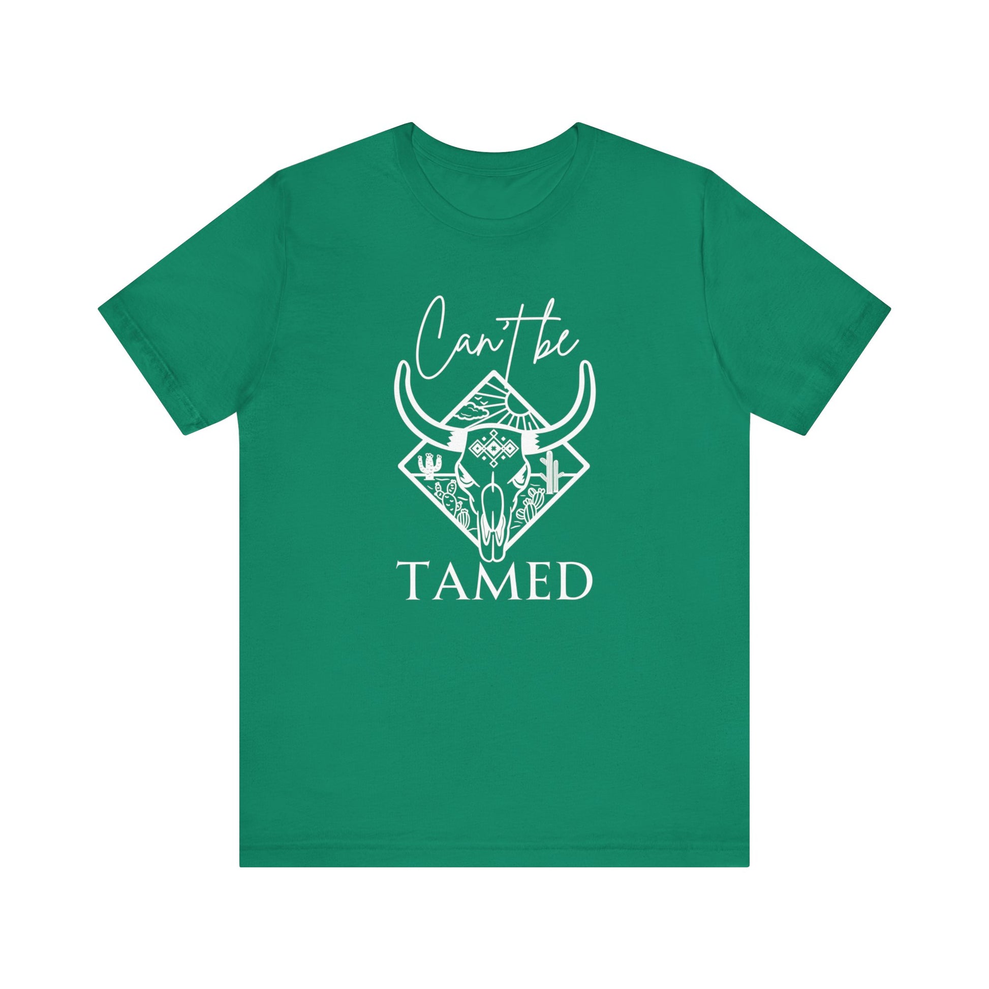 Comfortable Unisex T-Shirt stating 'Can't Be Tamed' in color kelly