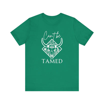 Comfortable Unisex T-Shirt stating 'Can't Be Tamed' in color kelly
