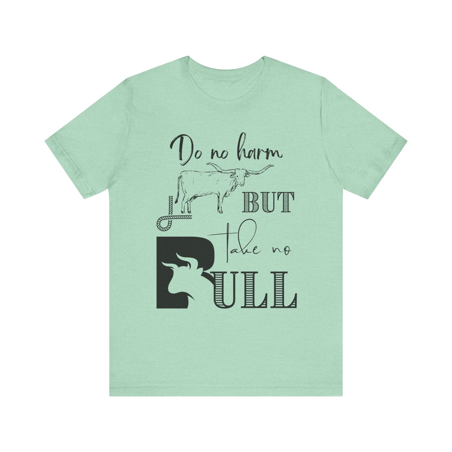 Unisex Southern Tee stating 'Do No Harm But Take No Bull' in color mint
