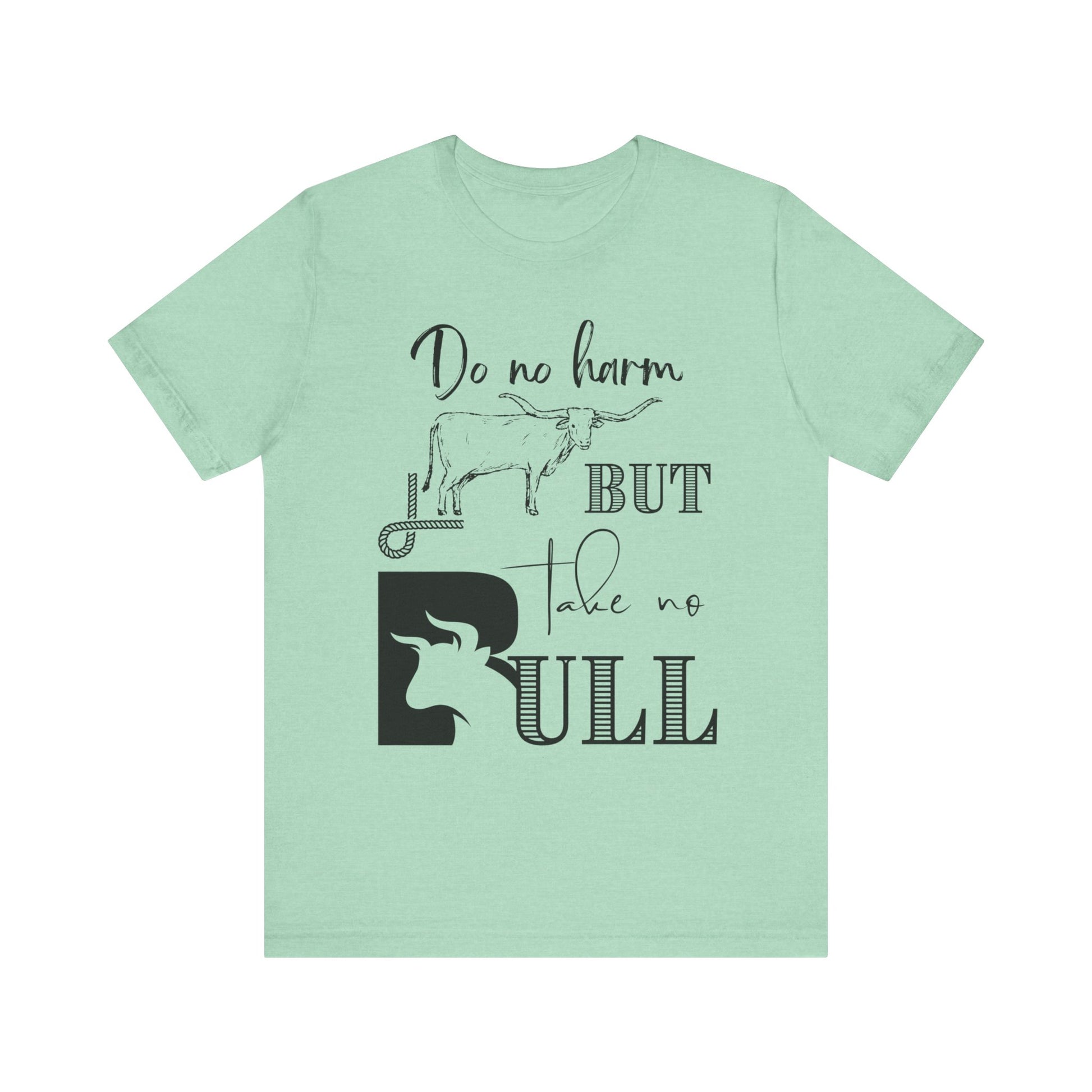 Unisex Southern Tee stating 'Do No Harm But Take No Bull' in color mint