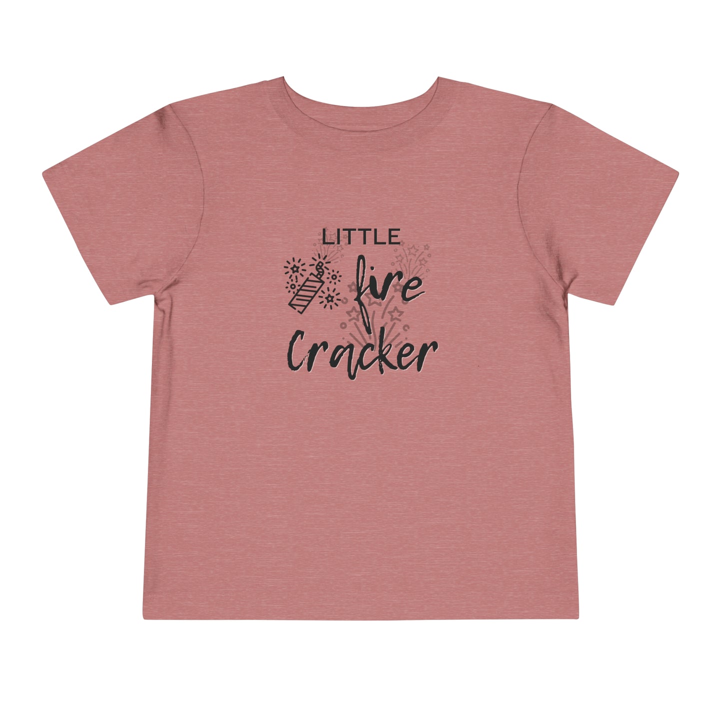 Comfortable funny graphic toddler tee stating 'Little Fire Cracker' in color heather mauve