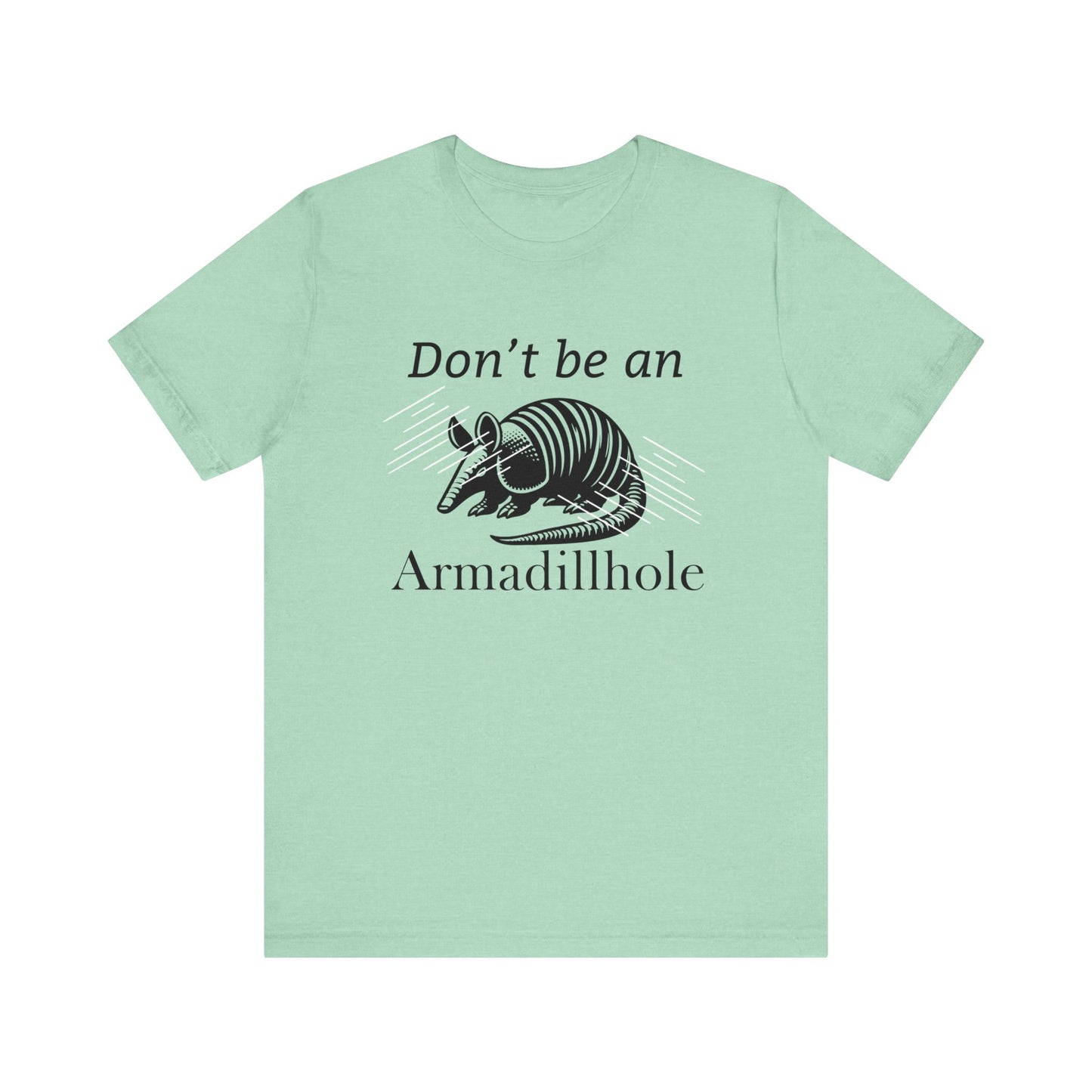 Unisex t-shirt stating 'Don't be an Armadillhole' in color mint heather