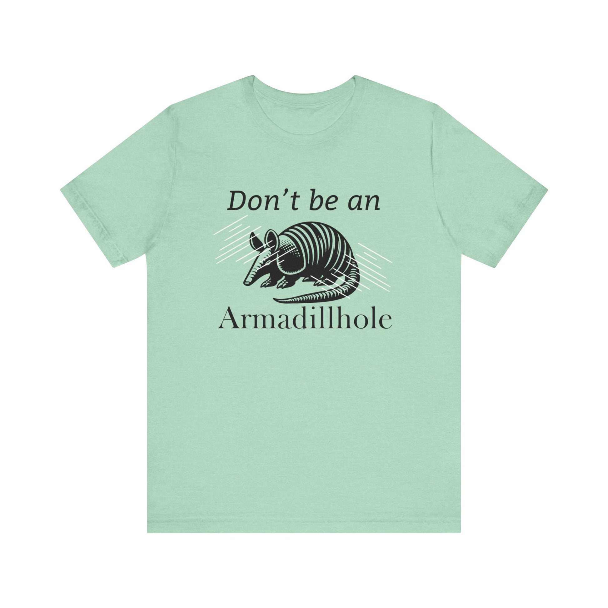Unisex t-shirt stating 'Don't be an Armadillhole' in color mint heather