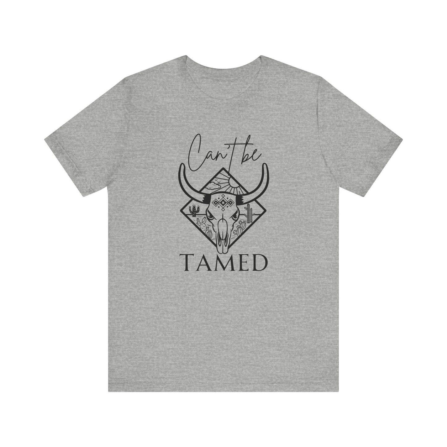 Comfortable Unisex T-Shirt stating 'Can't Be Tamed' in color athletic heather