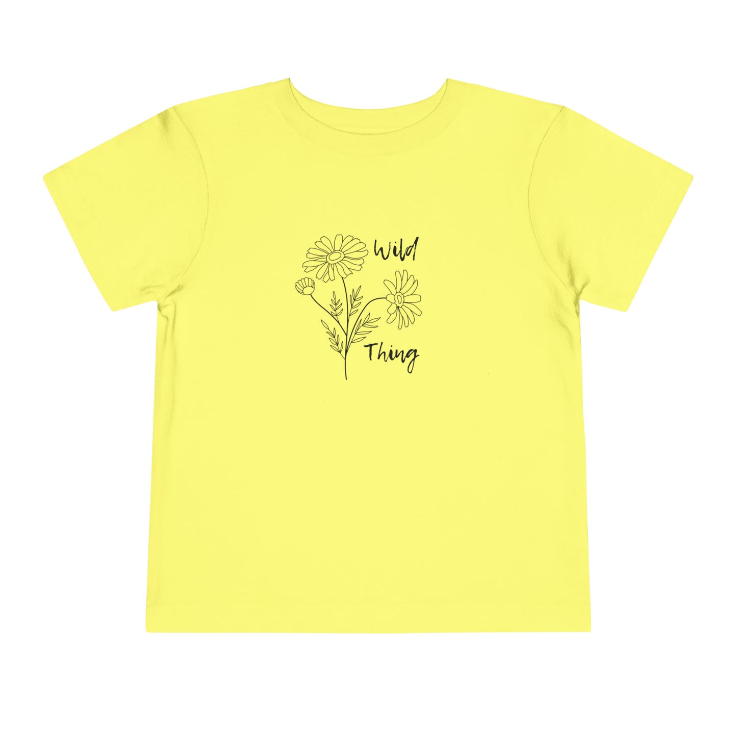 Comfortable funny graphic toddler tee stating 'wild thing' in color  yellow