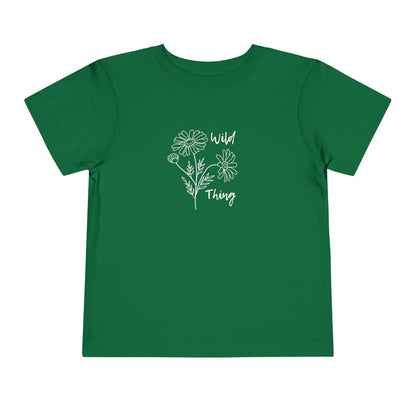 Comfortable funny graphic toddler tee stating 'wild thing' in color  kelly