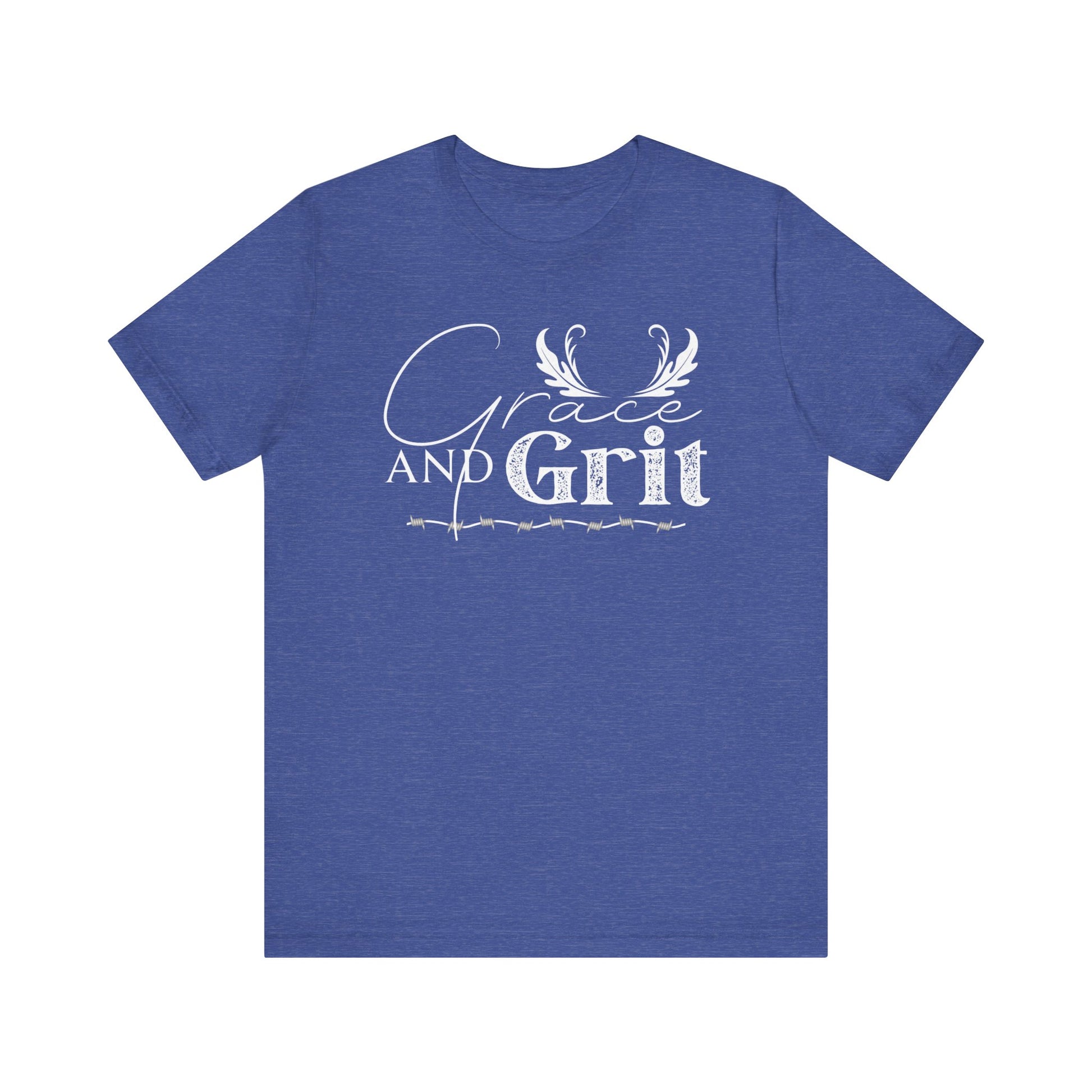 Comfortable southern tee stating 'Grace and Grit' in color true royal heather