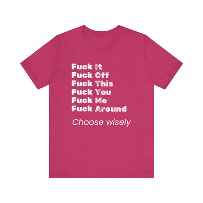 Adult humor tee shirt in color berry