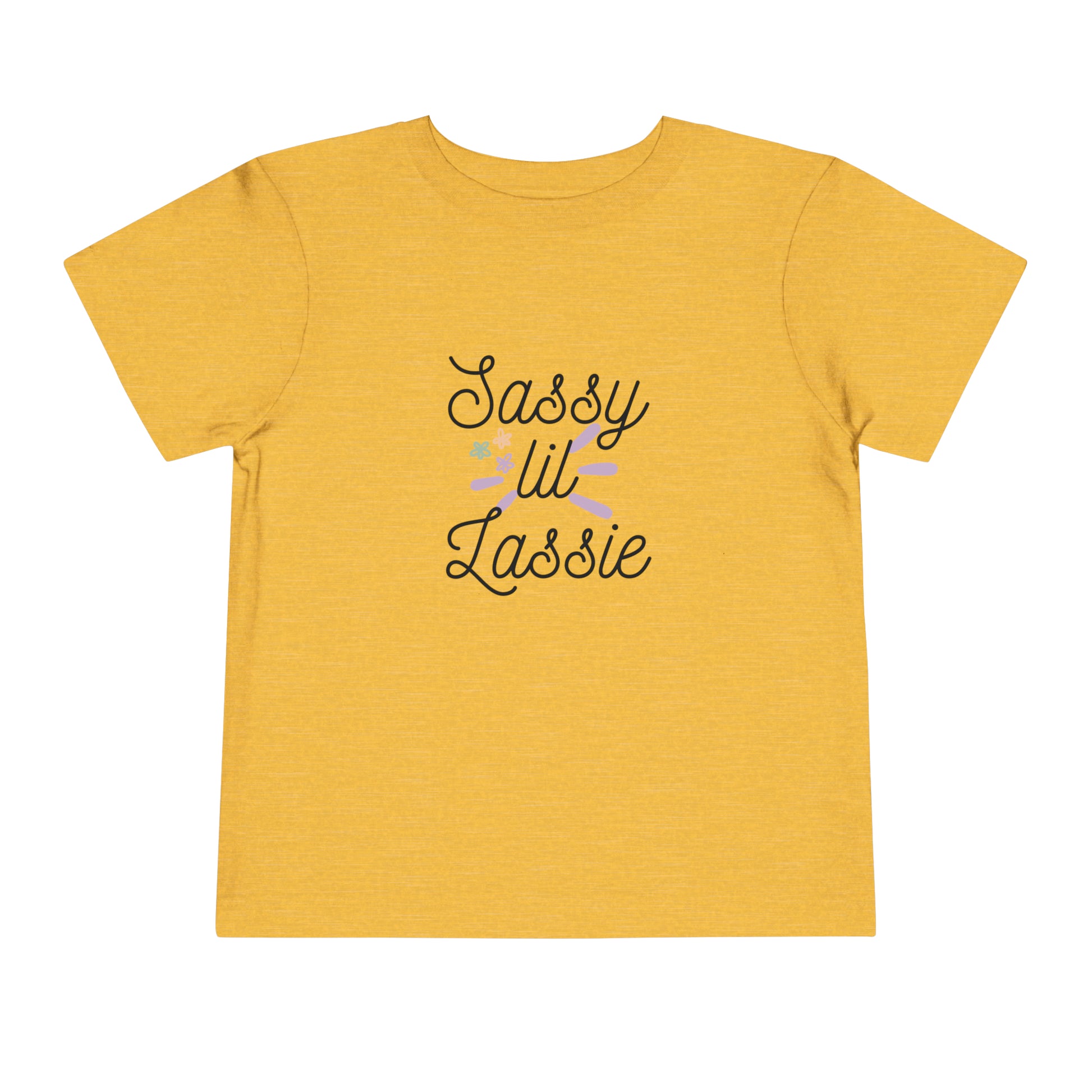 Comfortable funny graphic toddler tee stating 'Sassy Lil Lassie' in color  golden yellow heather
