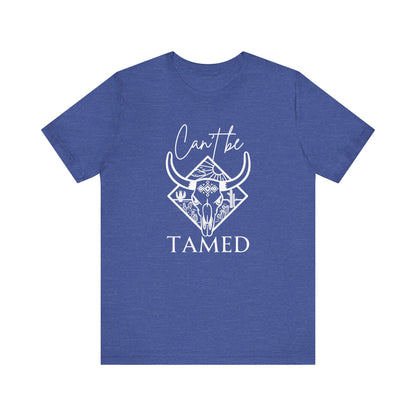Comfortable Unisex T-Shirt stating 'Can't Be Tamed' in color Columbia heather