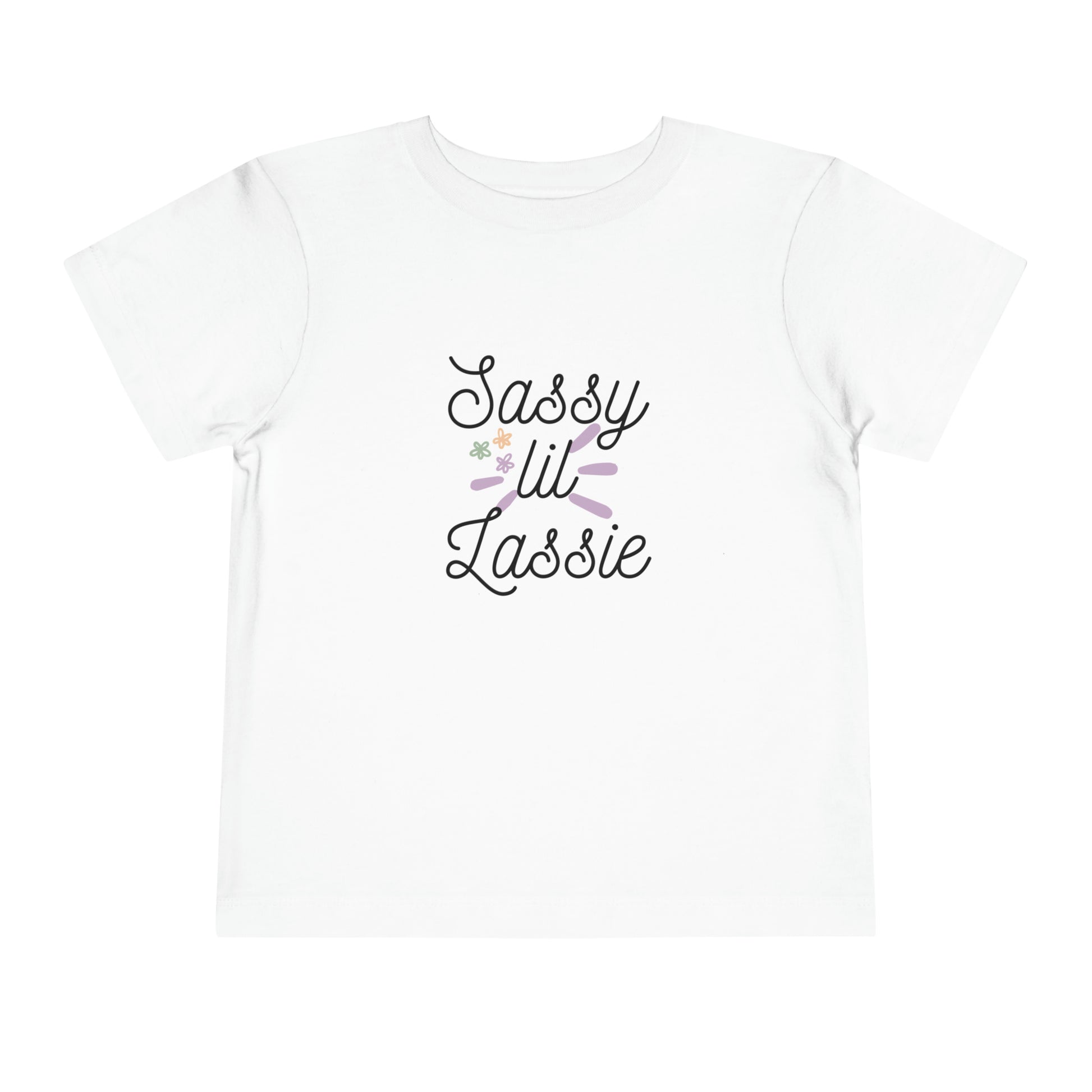 Comfortable funny graphic toddler tee stating 'Sassy Lil Lassie' in color  white