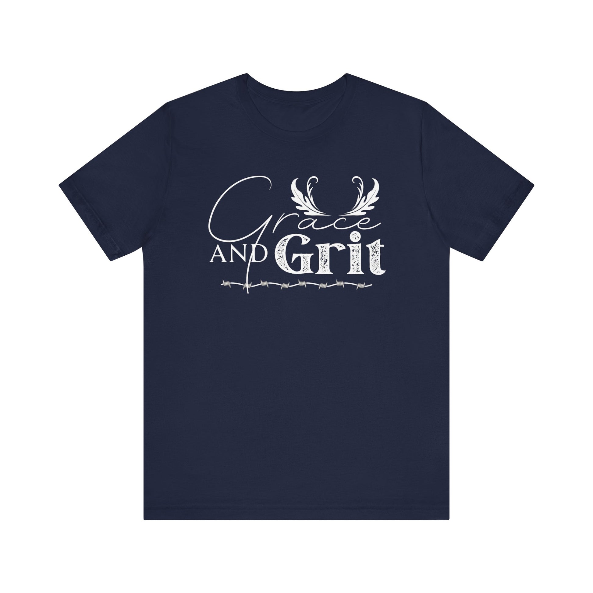 Comfortable southern tee stating 'Grace and Grit' in color navy