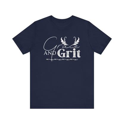 Comfortable southern tee stating 'Grace and Grit' in color navy