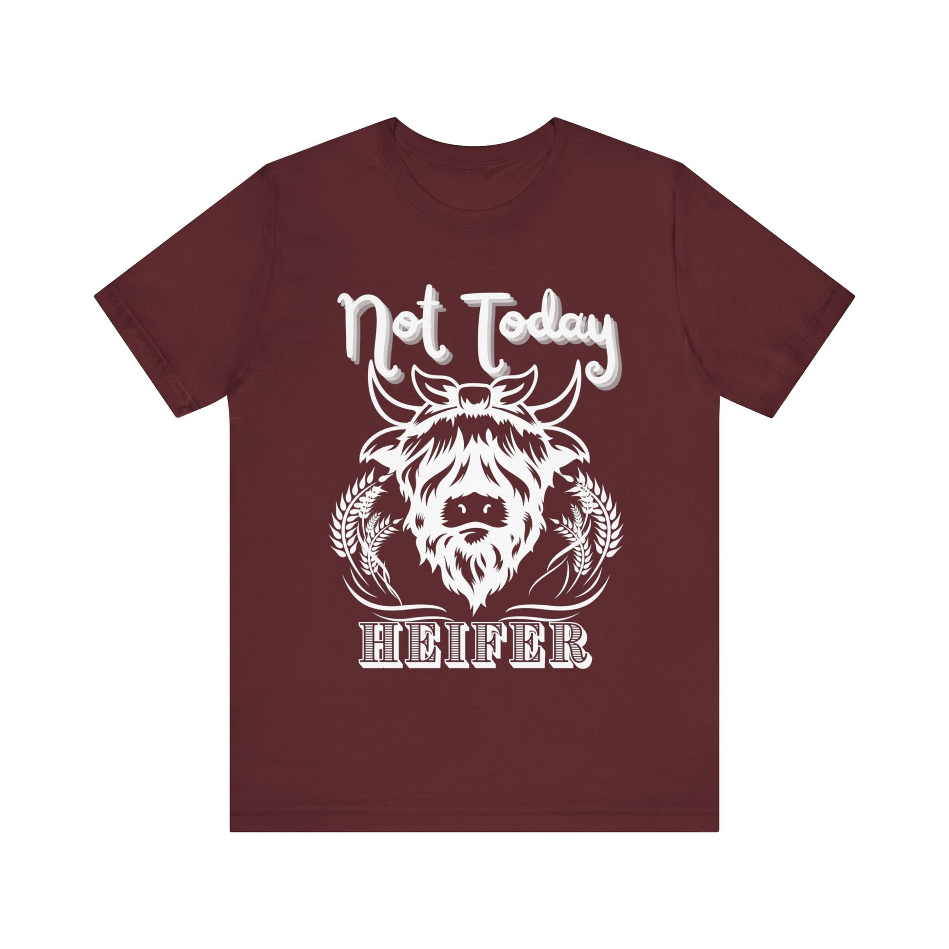 Southern women tee stating 'Not Today Heifer' in color heather maroon