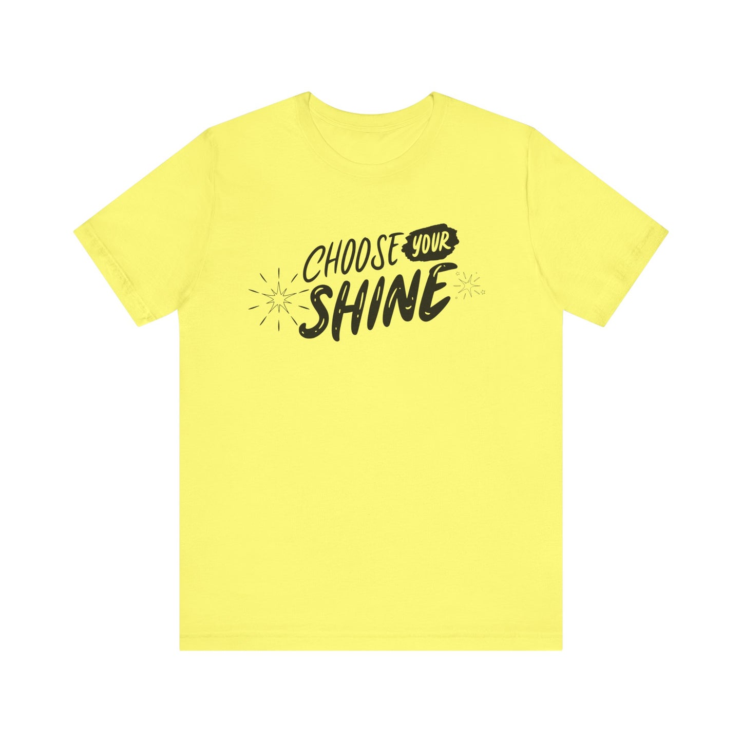 Cotton graphic good vibes t-shirt stating 'Choose Your Shine' in color yellow