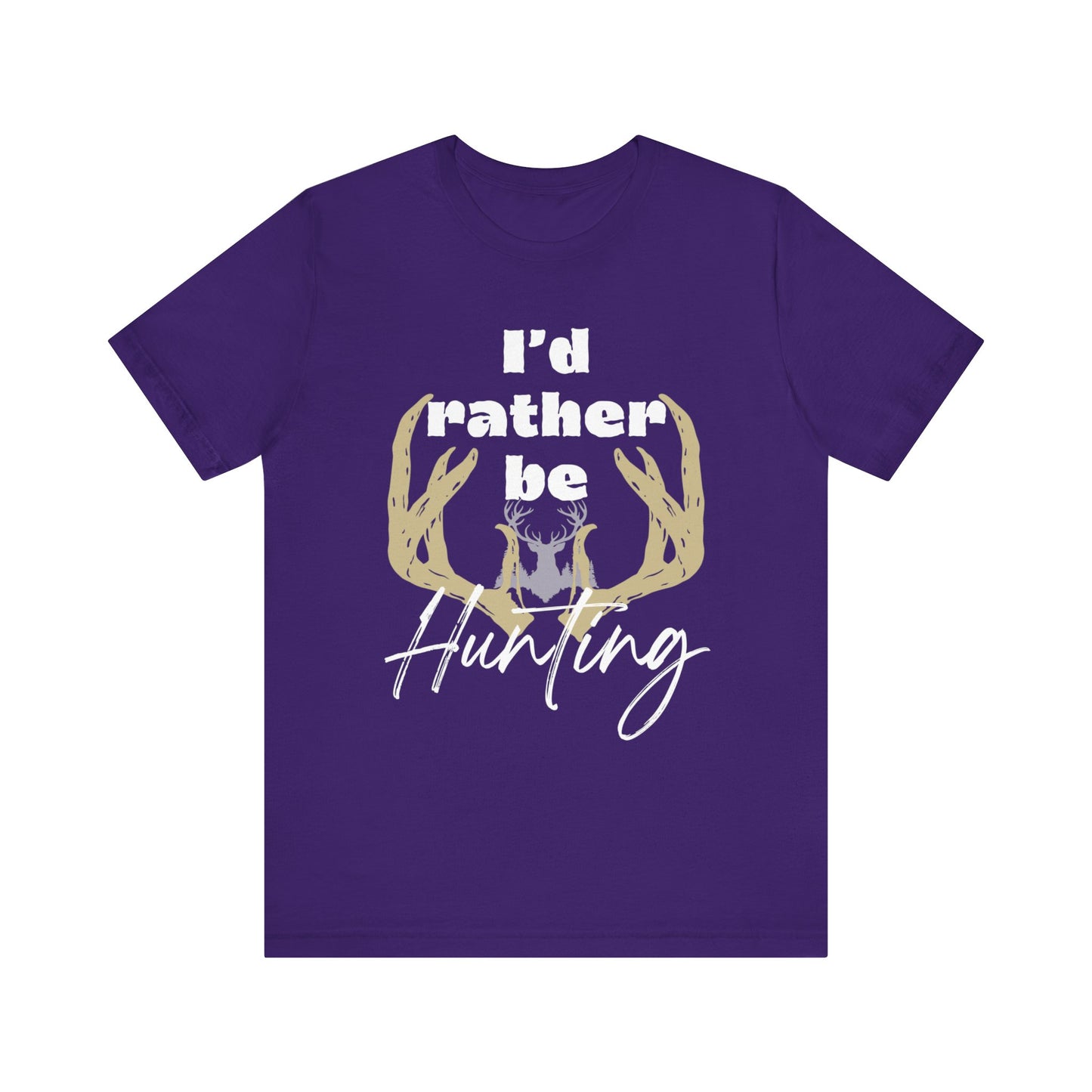 Southern Charm tee shirt stating 'I'd Rather Be Hunting' in color team purple