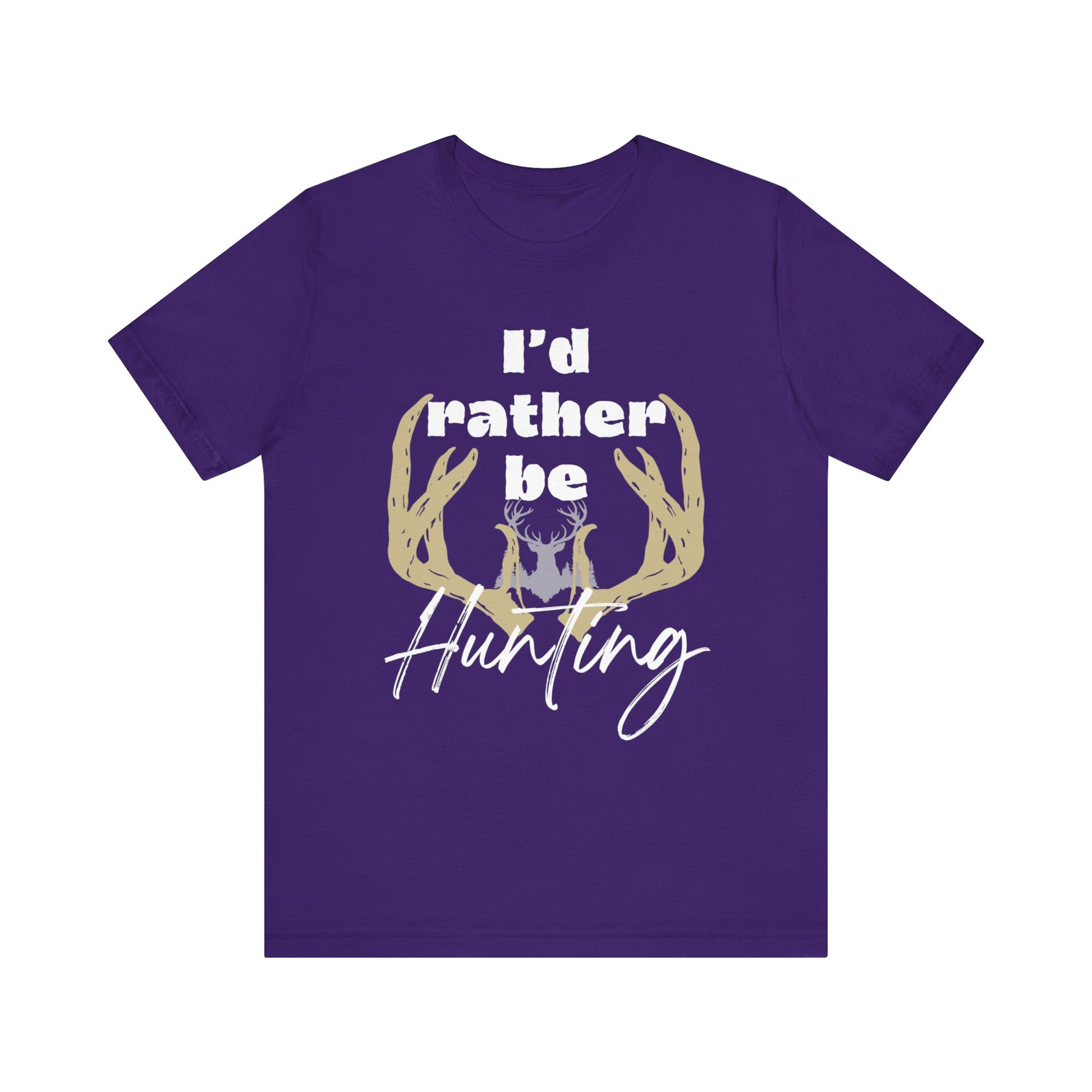 Southern Charm tee shirt stating 'I'd Rather Be Hunting' in color team purple