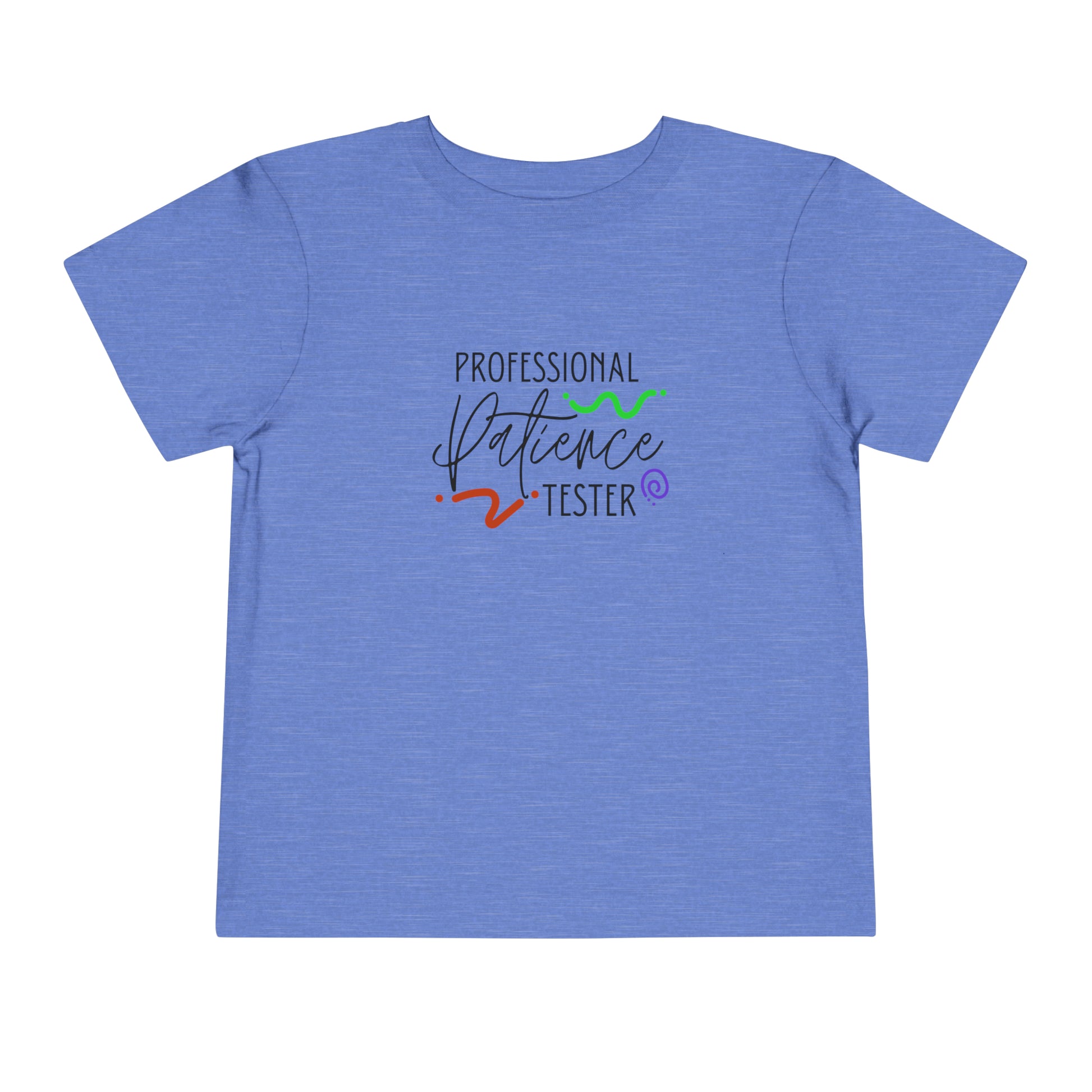Comfortable funny graphic toddler tee stating 'Professional Patience Tester' in color  heather columbia blue