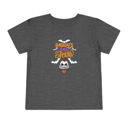 Toddler Halloween shirt stating 'Daddy's Little Spooky' in color deep heather