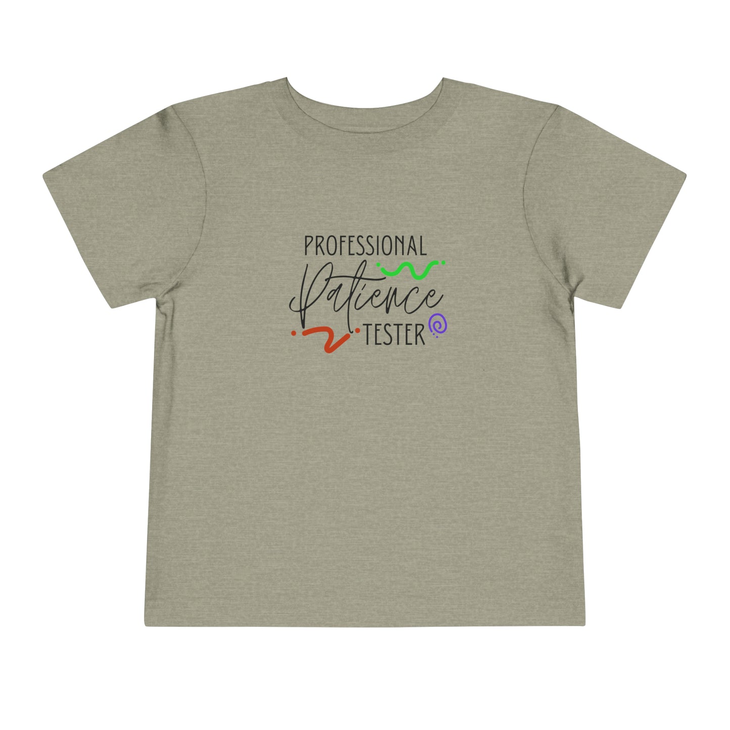 Comfortable funny graphic toddler tee stating 'Professional Patience Tester' in color  heather stone