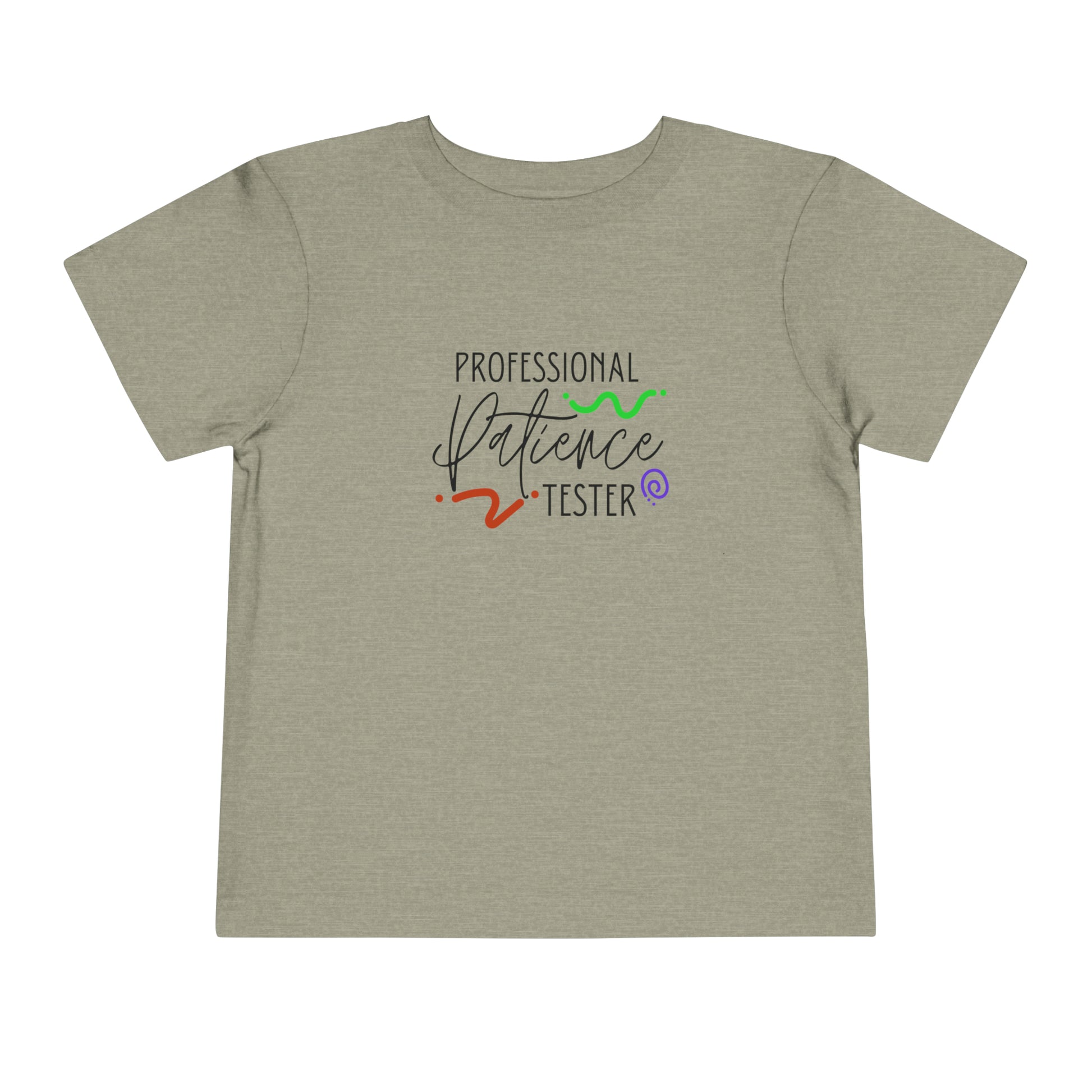 Comfortable funny graphic toddler tee stating 'Professional Patience Tester' in color  heather stone